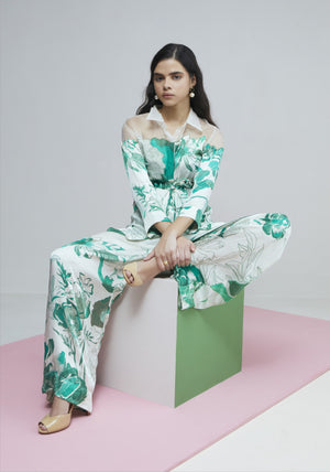 Sheer Green Bloom Print Co-ord Set