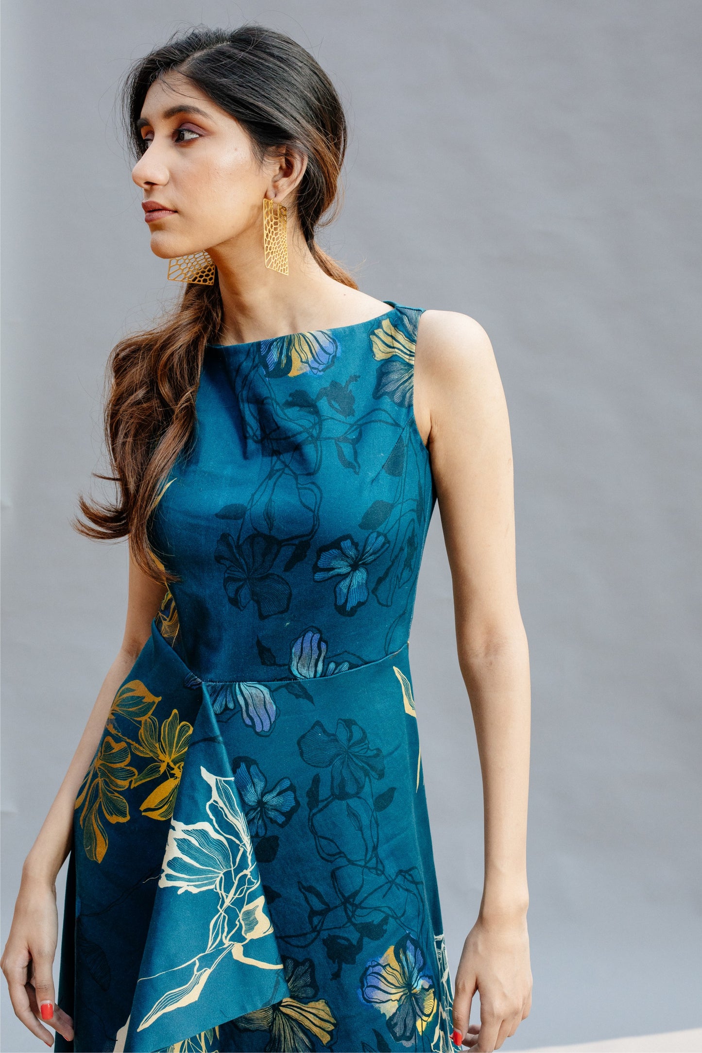 Teal Watercolour Boat Neck Dress